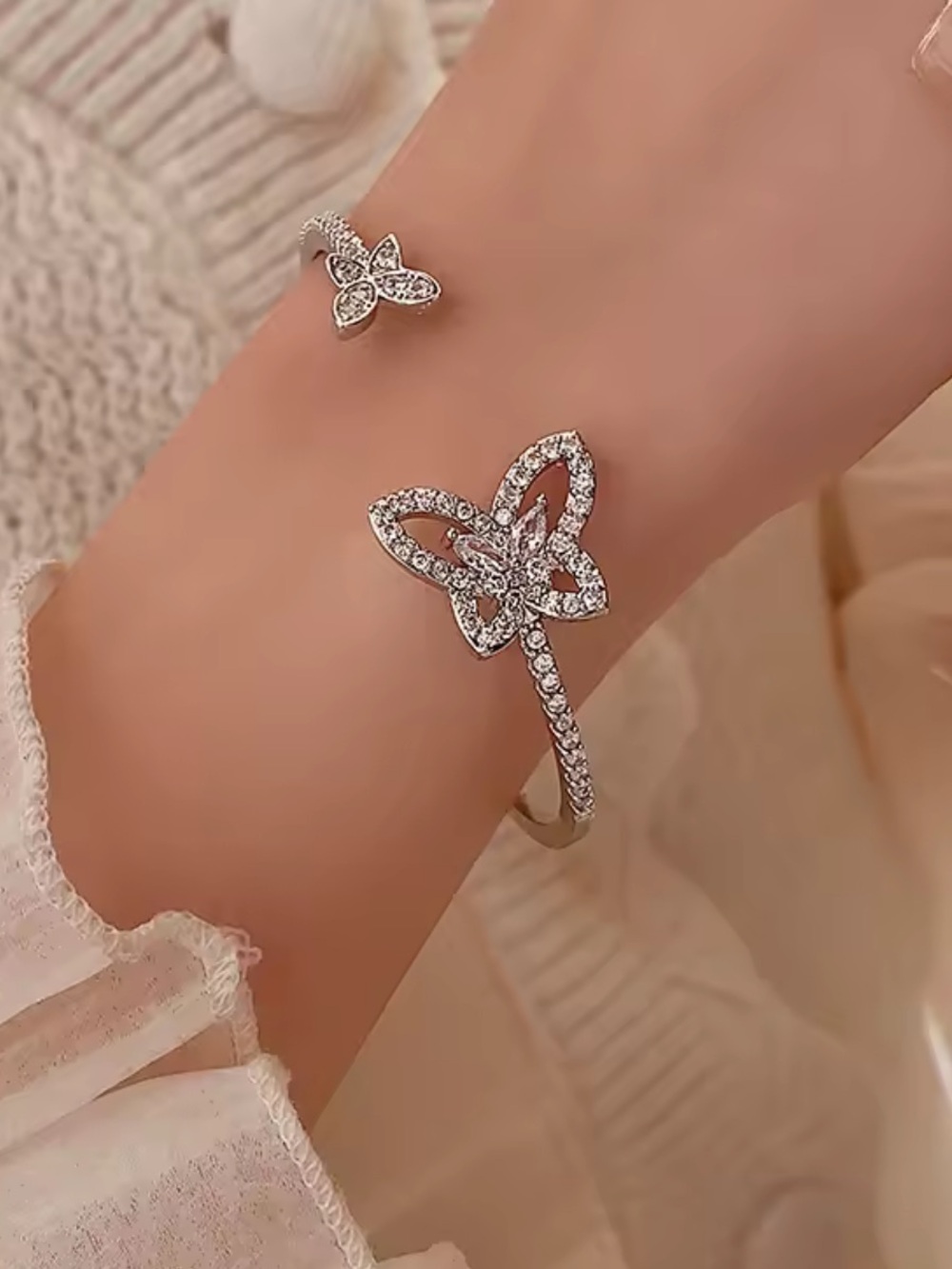 Sparkling Silver Butterfly Cuff Bracelet - Women's Jewelry